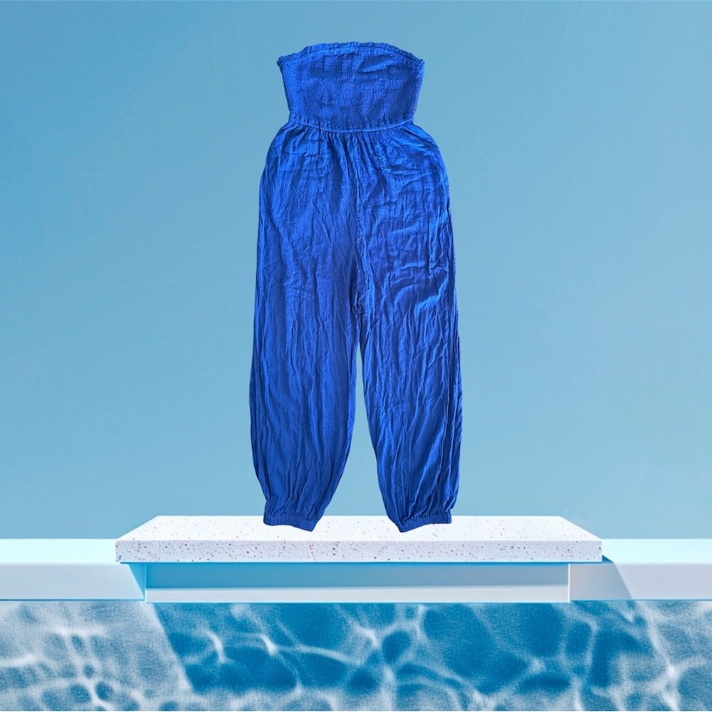 🛍️SALE🛍️ CUPSHE Blue Smocked Bodice Tube Top & Tapered Leg Jumpsuit - Picture 5 of 11